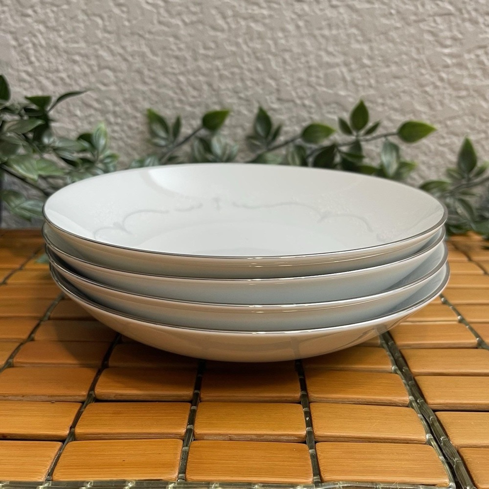 Vintage Noritake Whitebrook 6441 Fine China Coupe Soup Bowl Set 4 Platinum Trim